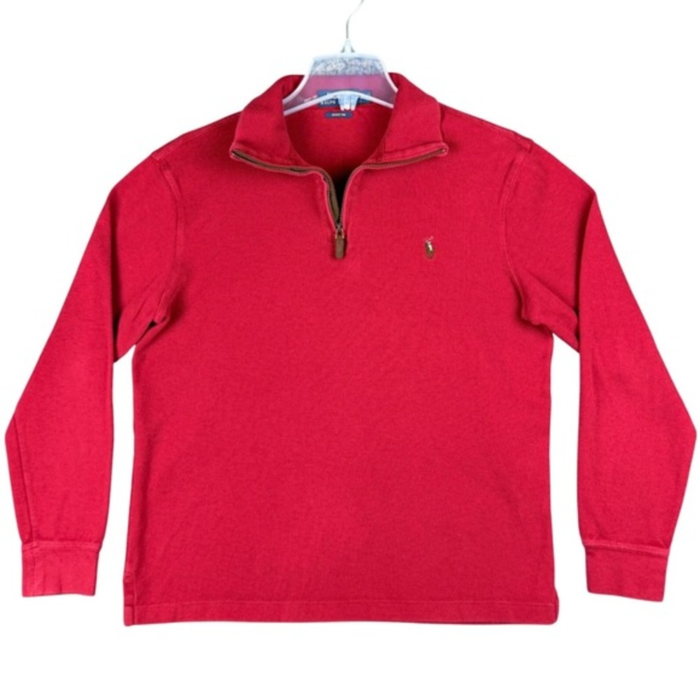 Polo Ralph Lauren‎ Men's Size M Red Estate Rib Pony Cotton 1/4 Pullover Sweater